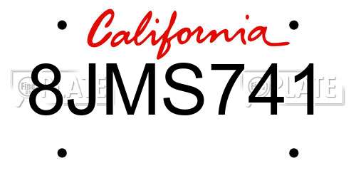 8JMS741 California License Plate