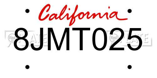 8JMT025 California License Plate