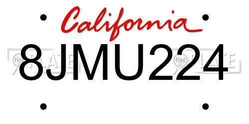 8JMU224 California License Plate