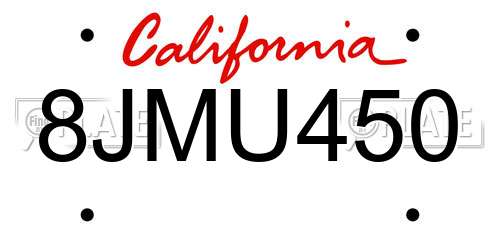 8JMU450 California License Plate