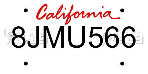 8JMU566 California License Plate