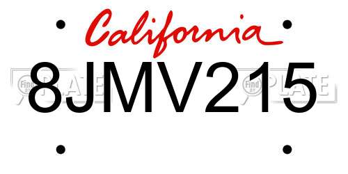 8JMV215 California License Plate