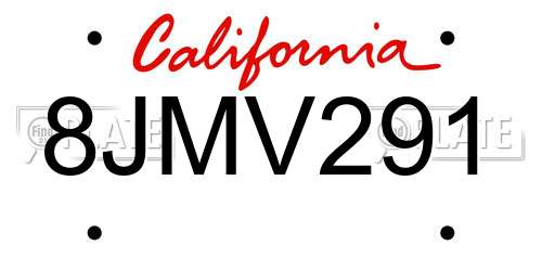 8JMV291 California License Plate