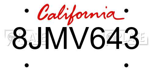 8JMV643 California License Plate