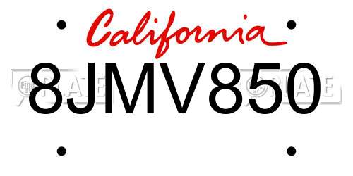 8JMV850 California License Plate