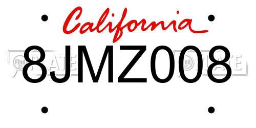 8JMZ008 California License Plate