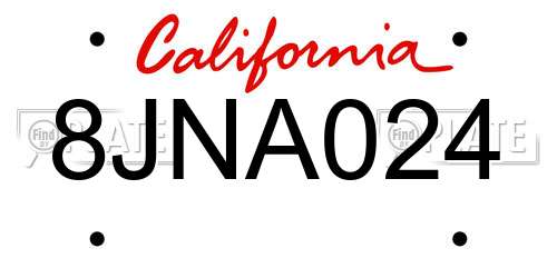 8JNA024 California License Plate