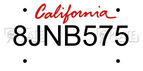 8JNB575 California License Plate