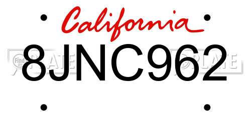8JNC962 California License Plate