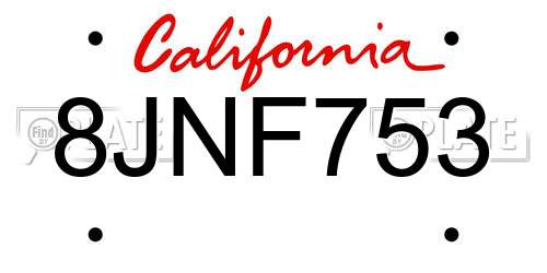 8JNF753 California License Plate