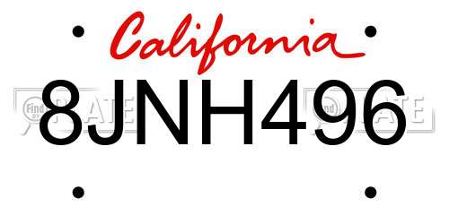 8JNH496 California License Plate