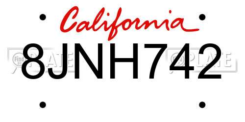 8JNH742 California License Plate