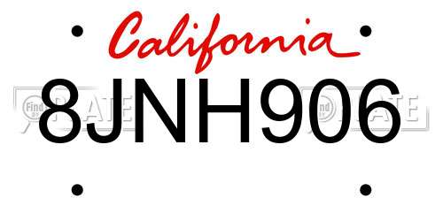 8JNH906 California License Plate