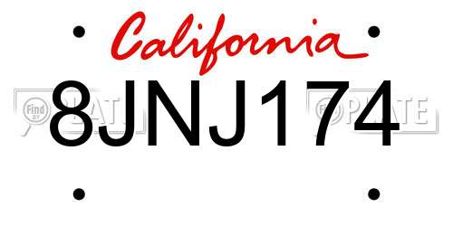 8JNJ174 California License Plate