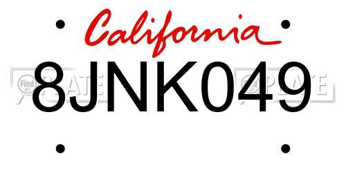 8JNK049 California License Plate