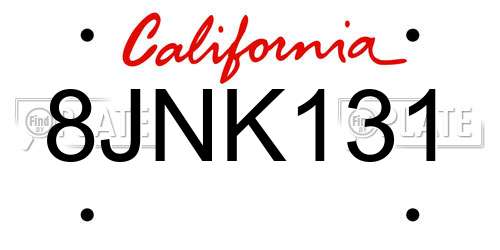 8JNK131 California License Plate