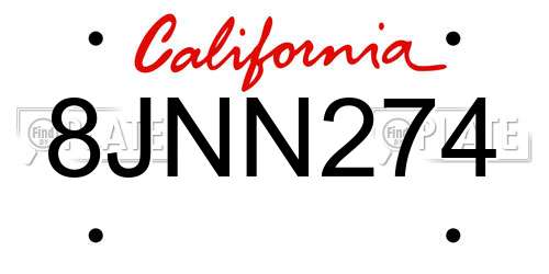 8JNN274 California License Plate