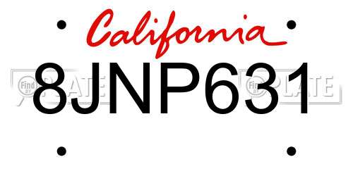 8JNP631 California License Plate