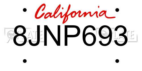 8JNP693 California License Plate