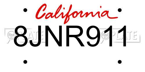 8JNR911 California License Plate