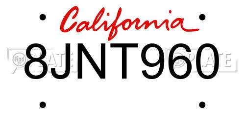 8JNT960 California License Plate
