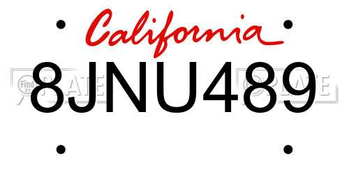 8JNU489 California License Plate
