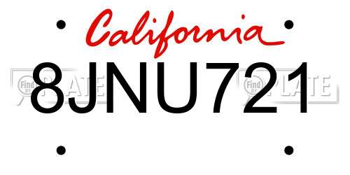 8JNU721 California License Plate