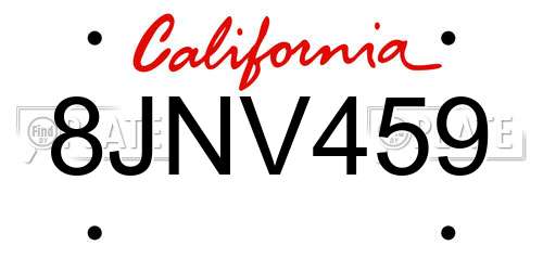 8JNV459 California License Plate