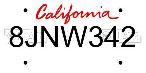 8JNW342 California License Plate