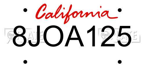 8JOA125 California License Plate