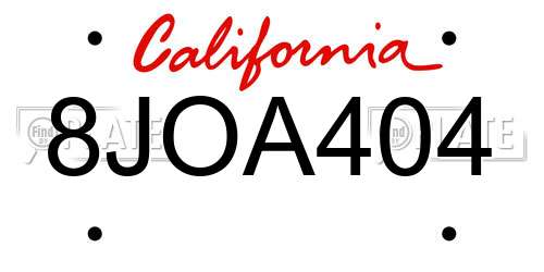 8JOA404 California License Plate