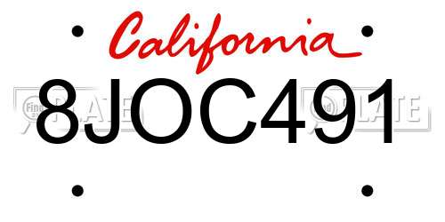 8JOC491 California License Plate