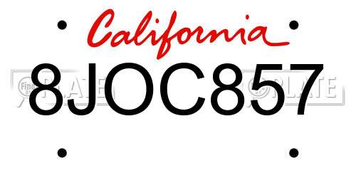 8JOC857 California License Plate