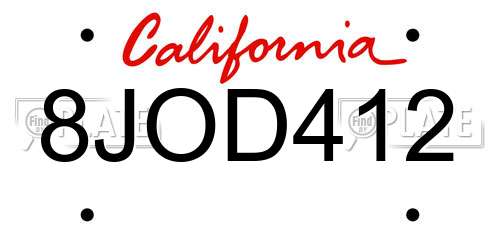 8JOD412 California License Plate