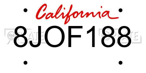 8JOF188 California License Plate