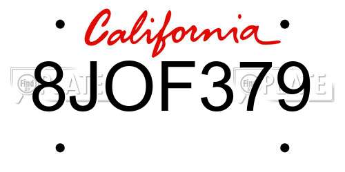 8JOF379 California License Plate