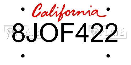 8JOF422 California License Plate