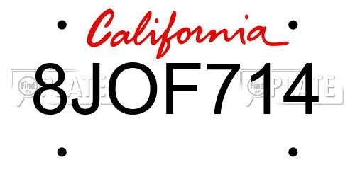 8JOF714 California License Plate