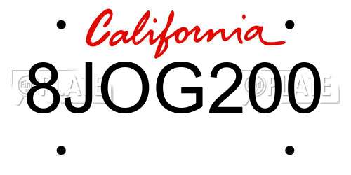 8JOG200 California License Plate