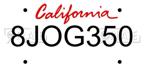 8JOG350 California License Plate