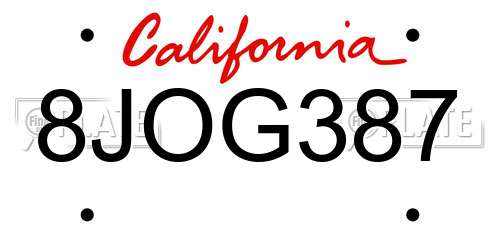 8JOG387 California License Plate