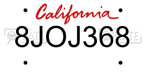 8JOJ368 California License Plate