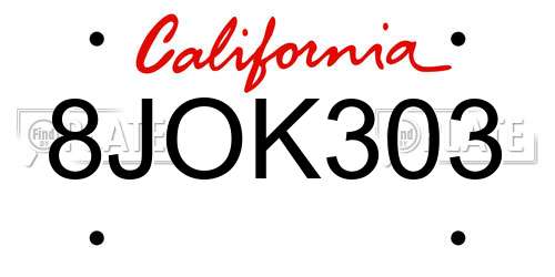 8JOK303 California License Plate