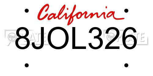 8JOL326 California License Plate