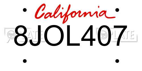 8JOL407 California License Plate
