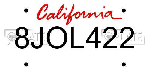 8JOL422 California License Plate