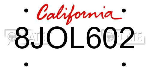 8JOL602 California License Plate