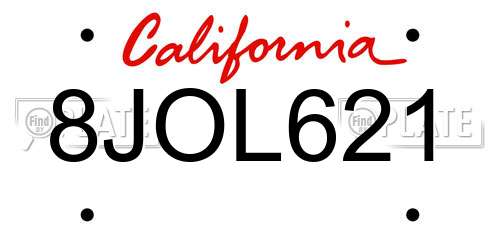 8JOL621 California License Plate