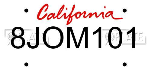 8JOM101 California License Plate