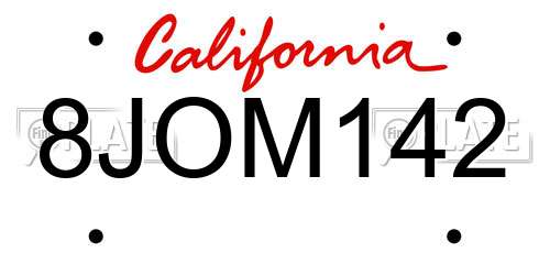 8JOM142 California License Plate